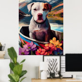 Pitbull op een peddel: Een Schilderachtig avontuur Poster (Thuiskantoor)