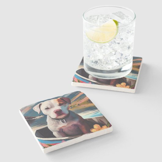 Pitbull op een peddel: Een Schilderachtig avontuur Stenen Onderzetter (Zijkant)