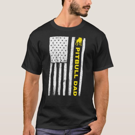 Pitbull Papa  Patriottisch met American Flag 1 T-shirt (Voorkant)