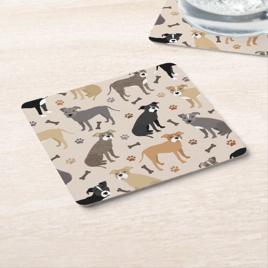 Pitbull Paws en Botten Square Paper Onderzetter (Schuin)