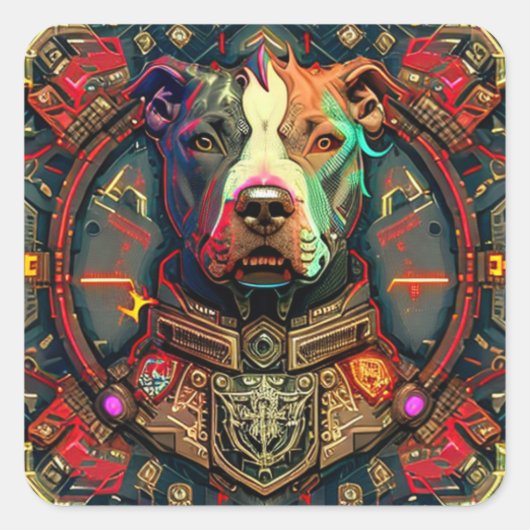 Pitbull " Pittie " Cyberpunk Stijl Sticker (Voorkant)