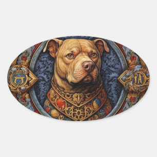 Pitbull " Pittie " Heraldische middeleeuwse Sticke Ovale Sticker