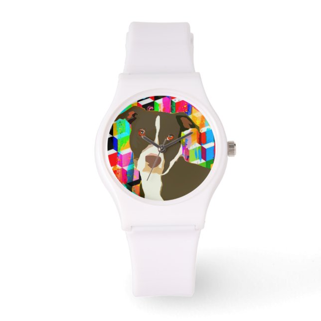 Pitbull Portret Pop Art Horloge (Voorkant)