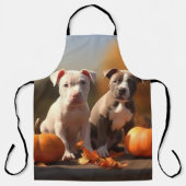 Pitbull Pup Herfst Plezier Pompoen Schort (Voorkant)