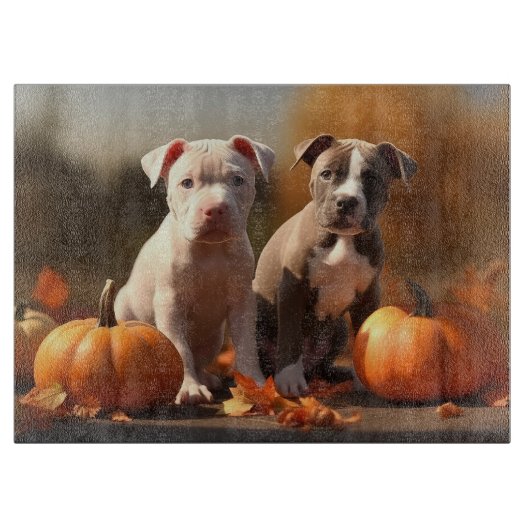 Pitbull Pup Herfst Plezier Pompoen Snijplank (Voorkant)