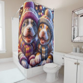 Pitbull Puppies 'Eerste Sneeuwval - Winterkunst' Douchegordijn (In situ)