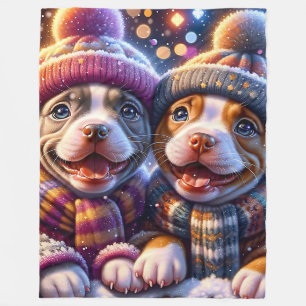 Pitbull Puppies 'Eerste Sneeuwval - Winterkunst' Fleece Deken