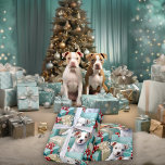 PitBull Puppies Pastel Modern Christmas Cadeaupapier<br><div class="desc">Schattige bruine en witte pitbull puppies op een zeegroene achtergrond met verpakte cadeaus,  wat een geweldig papier om je cadeaus in dit jaar in te pakken,  een must have voor pitbull families of hondenliefhebbers - - A © WhimsicalArtwork™ origineel -</div>