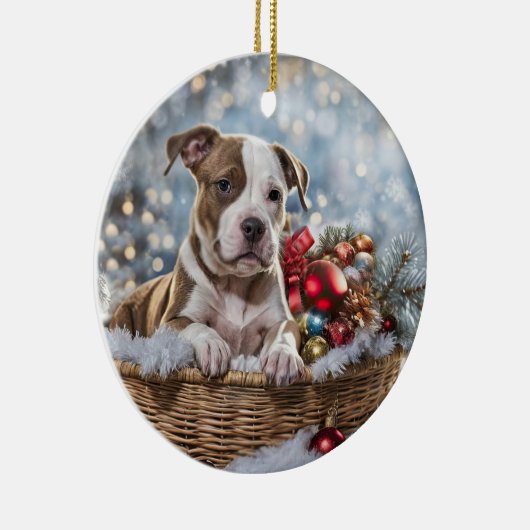 Pitbull Puppy Dog Kerstvakantie Keramisch Ornament (Rechts)