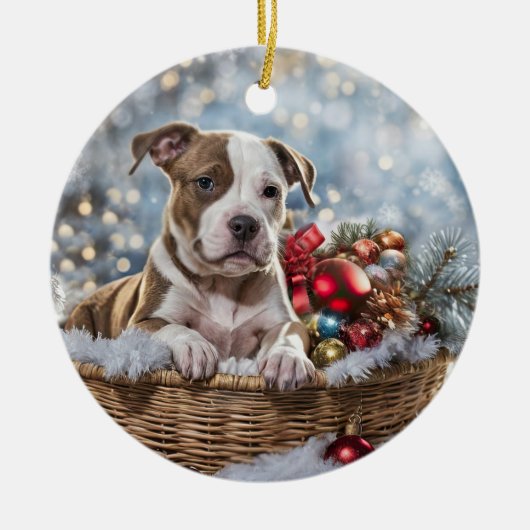 Pitbull Puppy Dog Kerstvakantie Keramisch Ornament (Voorkant)