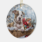 Pitbull Puppy Dog Kerstvakantie Keramisch Ornament (Links)