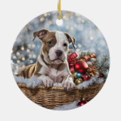 Pitbull Puppy Dog Kerstvakantie Keramisch Ornament (Achterkant)