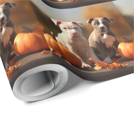 Pitbull Puppy Herfst Delight Pompoen Cadeaupapier (Rol Hoek)
