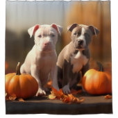 Pitbull Puppy Herfst Delight Pompoen Douchegordijn (Voorkant)