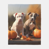 Pitbull Puppy Herfst Delight Pompoen Fleece Deken (Voorkant)