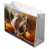 Pitbull Puppy Herfst Delight Pompoen Groot Cadeauzakje (Achterkant Gekanteld)