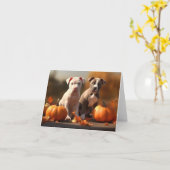 Pitbull Puppy Herfst Delight Pompoen Kaart (Gele Bloem)