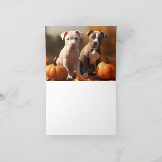 Pitbull Puppy Herfst Delight Pompoen Kaart (Binnen)