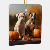 Pitbull Puppy Herfst Delight Pompoen Keramisch Ornament (Rechts)
