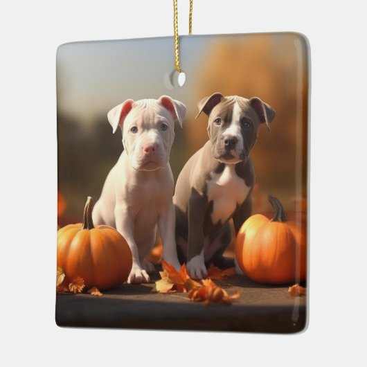 Pitbull Puppy Herfst Delight Pompoen Keramisch Ornament (Links)