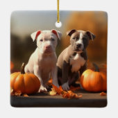 Pitbull Puppy Herfst Delight Pompoen Keramisch Ornament (Achterkant)