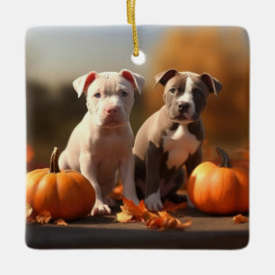 Pitbull Puppy Herfst Delight Pompoen Keramisch Ornament