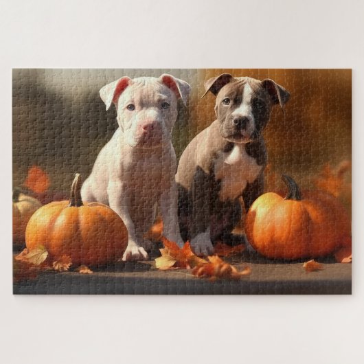 Pitbull Puppy Herfst Delight Pompoen Legpuzzel (Horizontaal)
