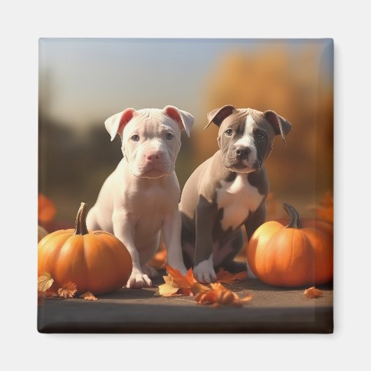 Pitbull Puppy Herfst Delight Pompoen Magneet (Voorkant)