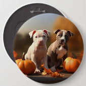 Pitbull Puppy Herfst Delight Pompoen Ronde Button 6,0 Cm (Voorkant /achterkant)