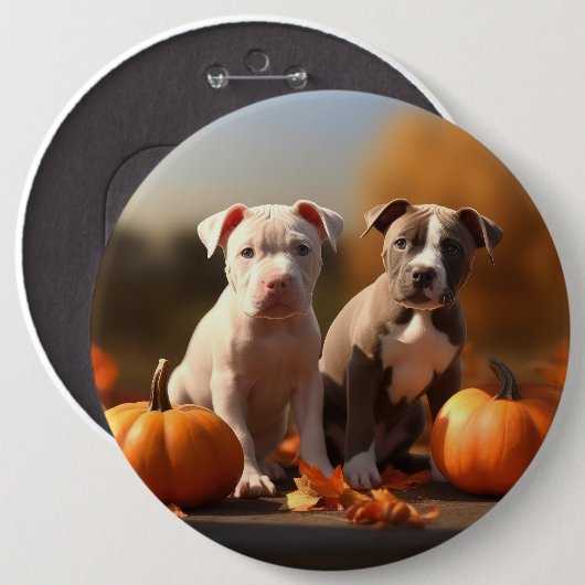 Pitbull Puppy Herfst Delight Pompoen Ronde Button 6,0 Cm (Voorkant /achterkant)