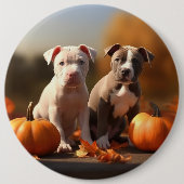 Pitbull Puppy Herfst Delight Pompoen Ronde Button 6,0 Cm (Voorkant)