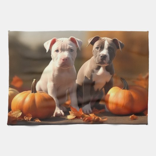 Pitbull Puppy Herfst Delight Pompoen Theedoek (Horizontaal)