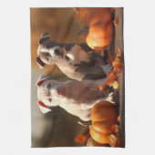 Pitbull Puppy Herfst Delight Pompoen Theedoek (Verticaal)