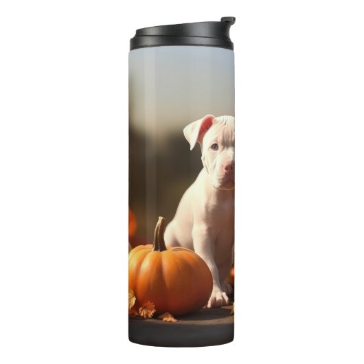 Pitbull Puppy Herfst Delight Pompoen Thermosbeker (Gedraaid links)