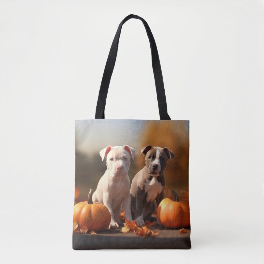 Pitbull Puppy Herfst Delight Pompoen Tote Bag (Voorkant)