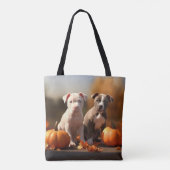 Pitbull Puppy Herfst Delight Pompoen Tote Bag (Achterkant)