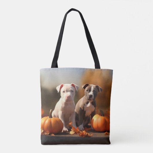Pitbull Puppy Herfst Delight Pompoen Tote Bag (Achterkant)