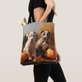 Pitbull Puppy Herfst Delight Pompoen Tote Bag (Dichtbij)
