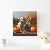 Pitbull Puppy Herfst Delight Pompoen Vierkante Klok (Huis)