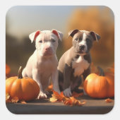Pitbull Puppy Herfst Delight Pompoen Vierkante Sticker (Voorkant)