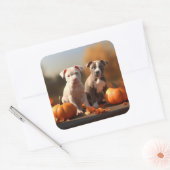 Pitbull Puppy Herfst Delight Pompoen Vierkante Sticker (Envelop)