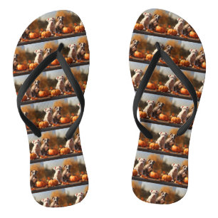 Pitbull Puppy Herfst Plezier Pompoen Teenslippers