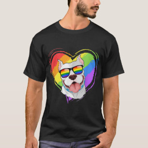 Pitbull Rainbow Heart Gay Pride LGBT Hondenliefheb T-shirt