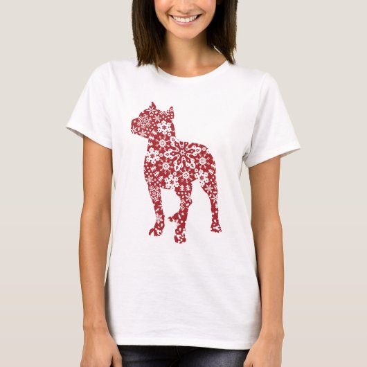 Pitbull, Red Boho-kerstsnowflakes T-shirt (Voorkant)