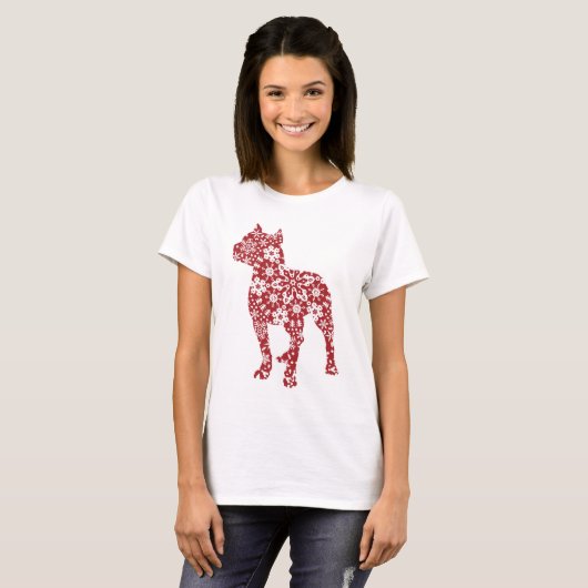 Pitbull, Red Boho-kerstsnowflakes T-shirt (Voorkant volledig)