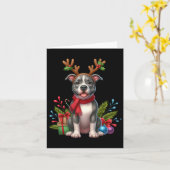 Pitbull ReindeSanta Hat Xmas licht Kerstmis X Kaart (Gele Bloem)