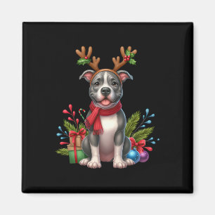 Pitbull ReindeSanta Hat Xmas licht Kerstmis X Magneet
