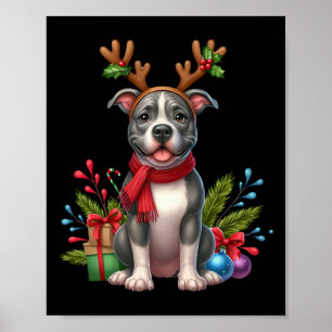 Pitbull ReindeSanta Hat Xmas licht Kerstmis X Poster