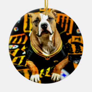 Pitbull Rescue Dog Football Fantaat Keramisch Ornament