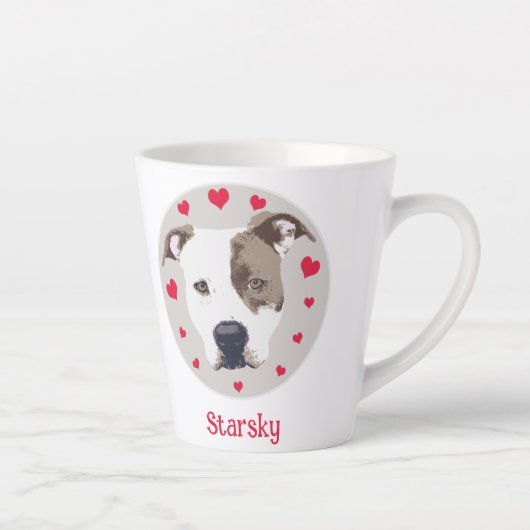 Pitbull Schattige Red Hearts Pet Love Illustration Latte Mok (Rechts)